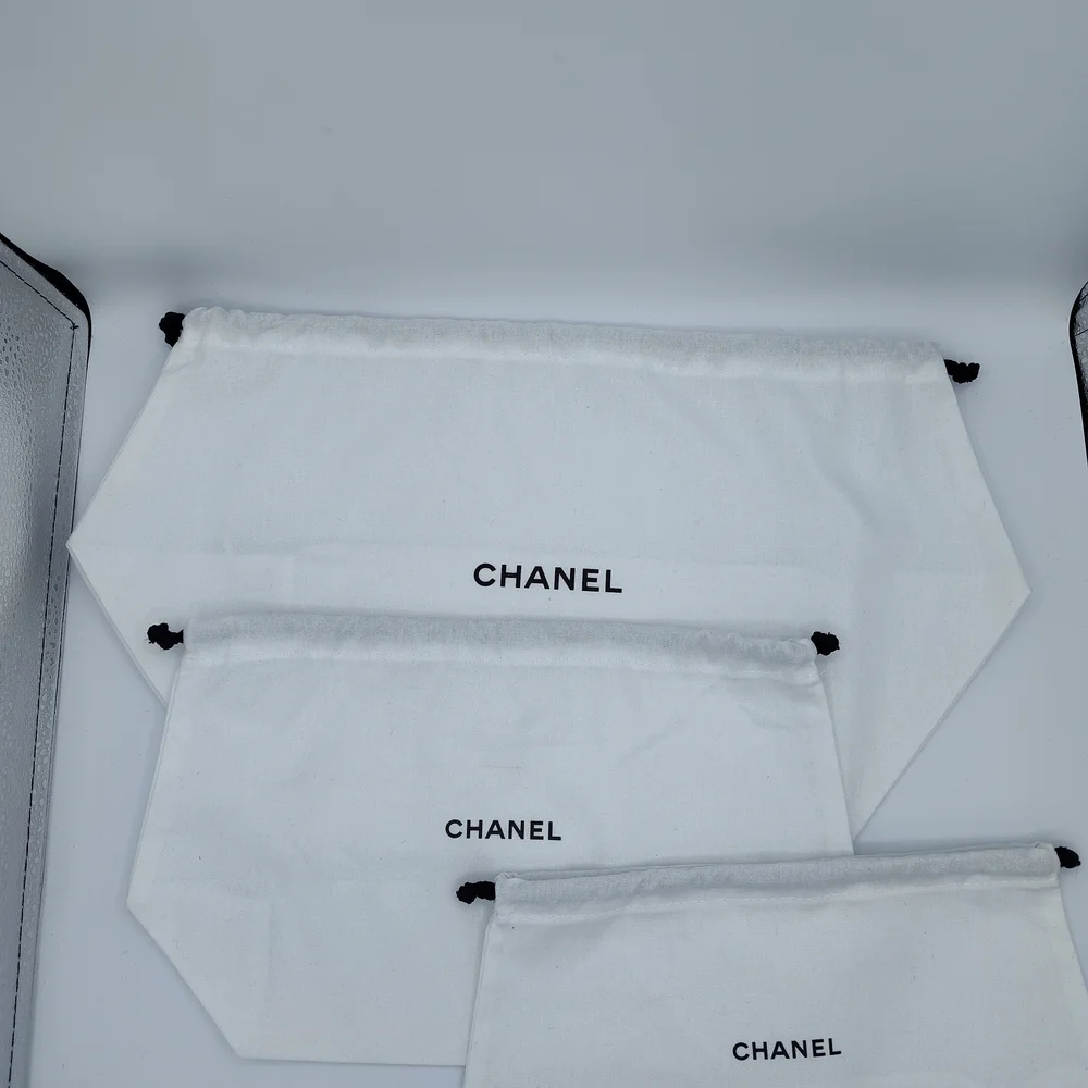 CHANEL White Drawstring Dust Bags Set Of 3 Travel Storage Pouches Authentic NEW - Picture 2 of 8